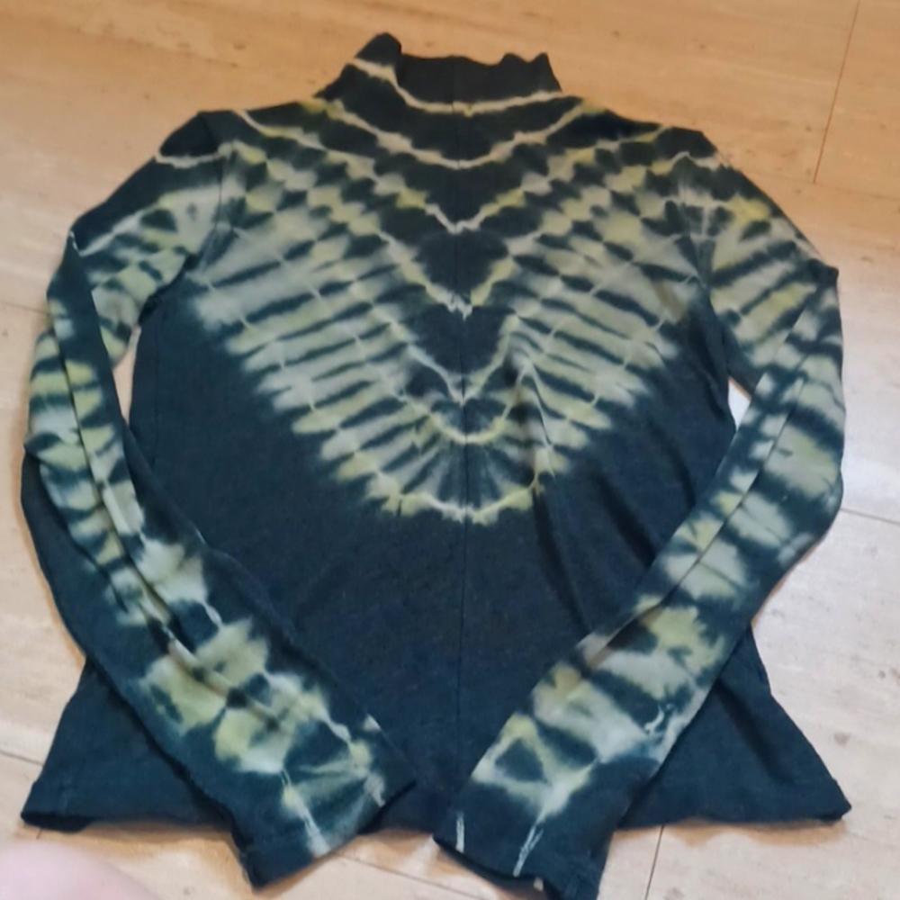 We The Free by Free People Green Tie Dye Cotton Blend Mock Turtleneck